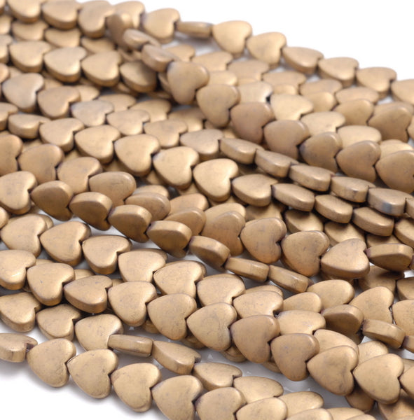 8MM Matte Gold Hematite Gemstone Love Heart Loose Beads 16 inch Full Strand (80000105-A39)