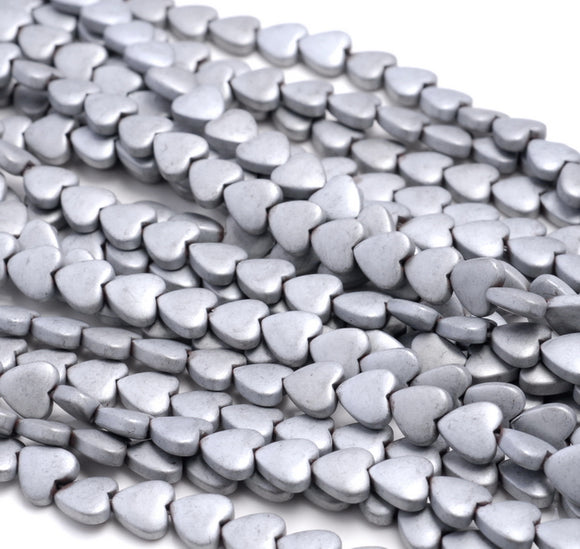 8MM Matte Silver Hematite Gemstone Love Heart Loose Beads 16 inch Full Strand (80000106-A39)