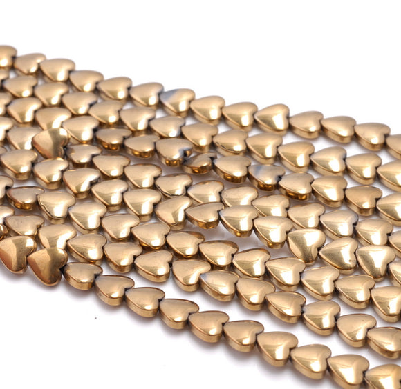 10MM Gold Hematite Gemstone Love Heart Loose Beads 16 inch Full Strand (80000112-A39)