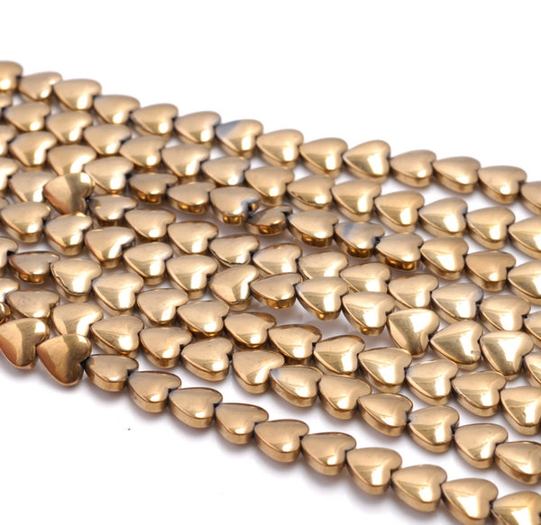 10MM Gold Hematite Gemstone Love Heart Loose Beads 16 inch Full Strand (80000112-A39)