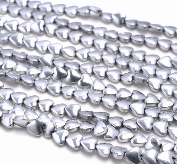 10MM Silver Hematite Gemstone Love Heart Loose Beads 16 inch Full Strand (80000113-A39)