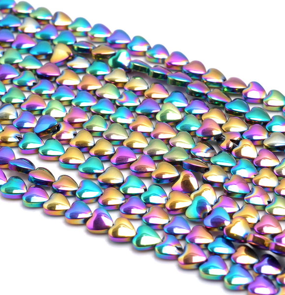 10MM Rainbow Hematite Gemstone Love Heart Loose Beads 16 inch Full Strand (80000115-A39)