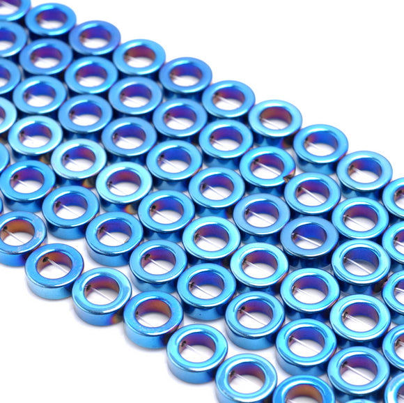 8MM Blue Hematite Gemstone Rim Halo Circle Loose Beads 16 inch Full Strand (80000131-A40)