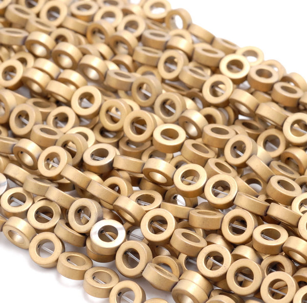 8MM Matte Gold Hematite Gemstone Rim Halo Circle Loose Beads 16 inch Full Strand (80000133-A40)