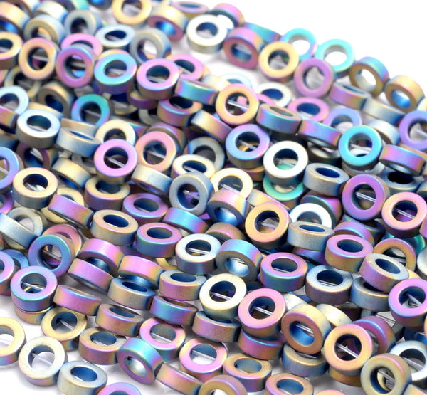 8MM Matte Rainbow Hematite Gemstone Rim Halo Circle Loose Beads 16 inch Full Strand (80000136-A40)