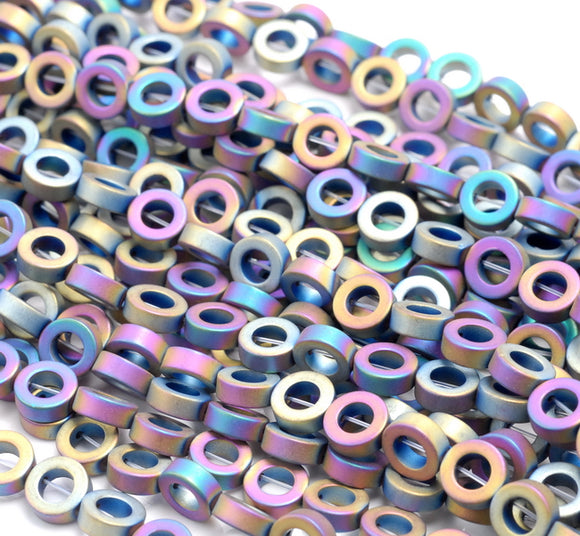 10MM Matte Rainbow Hematite Gemstone Rim Halo Circle Loose Beads 16 inch Full Strand (80000150-A41)