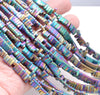 6X2MM Matte Rainbow Hematite Gemstone Double Hole Flat Round Rectangle Loose Beads 16 inch Full Strand (80000163-A41)