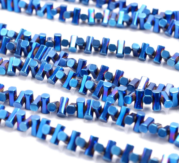 6X3MM Blue Hematite Gemstone Side Drill Hexagon Tube Loose Beads 16 inch Full Strand (80000172-A42)