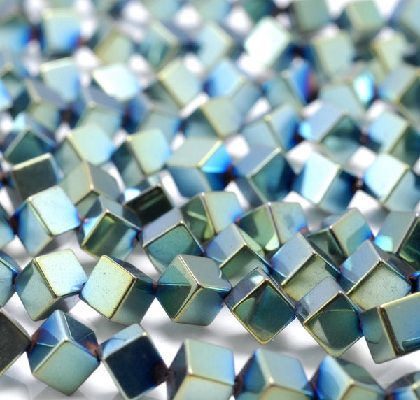 4MM Green Hematite Gemstone Diagonal Drill;Square Cube Loose Beads 15.5 inch Full Strand (80000192-A43)