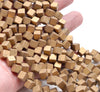 4MM Matte Gold Hematite Gemstone Diagonal Drill;Square Cube Loose Beads 15.5 inch Full Strand (80000195-A43)