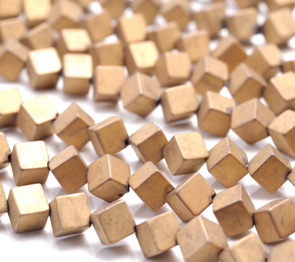 4MM Matte Gold Hematite Gemstone Diagonal Drill;Square Cube Loose Beads 15.5 inch Full Strand (80000195-A43)