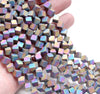 4MM Matte Rainbow Hematite Gemstone Diagonal Drill;Square Cube Loose Beads 15.5 inch Full Strand (80000198-A43)