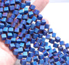 4MM Matte Blue Hematite Gemstone Diagonal Drill;Square Cube Loose Beads 15.5 inch Full Strand (80000200-A43)