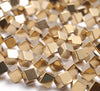 6MM Gold Hematite Gemstone Diagonal Drill;Square Cube Loose Beads 16 inch Full Strand (80000202-A43)