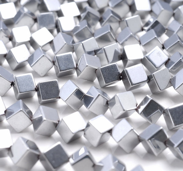 6MM Silver Hematite Gemstone Diagonal Drill;Square Cube Loose Beads 16 inch Full Strand (80000203-A43)