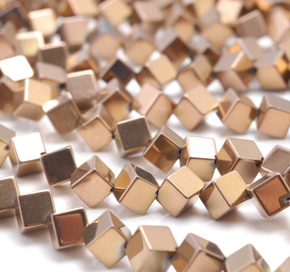 6MM Bronze Hematite Gemstone Diagonal Drill;Square Cube Loose Beads 16 inch Full Strand (80000204-A43)