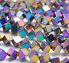 6MM Rainbow Hematite Gemstone Diagonal Drill;Square Cube Loose Beads 16 inch Full Strand (80000205-A44)