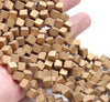 6MM Matte Gold Hematite Gemstone Diagonal Drill;Square Cube Loose Beads 16 inch Full Strand (80000209-A44)