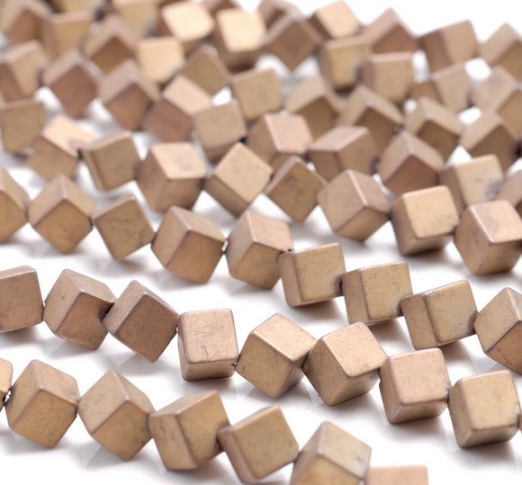 6MM Matte Bronze Hematite Gemstone Diagonal Drill;Square Cube Loose Beads 16 inch Full Strand (80000211-A44)