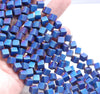 6MM Matte Blue Hematite Gemstone Diagonal Drill;Square Cube Loose Beads 16 inch Full Strand (80000214-A44)