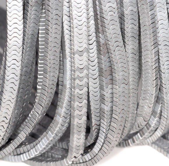 7X3MM Matte Silver Hematite Gemstone Heishi Wave W Loose Beads 16.5 inch Full Strand (80000262-A47)