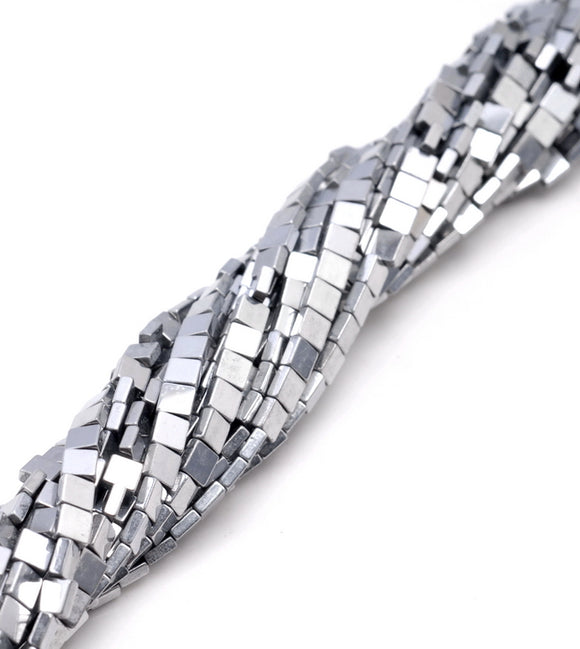 3X1MM Silver Hematite Gemstone Square Flat Loose Beads 16 inch Full Strand (80000291-A48)