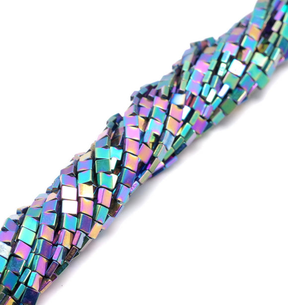 3X1MM Rainbow Hematite Gemstone Square Flat Loose Beads 16 inch Full Strand (80000292-A48)