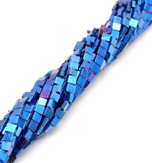 3X1MM Blue Hematite Gemstone Square Flat Loose Beads 16 inch Full Strand (80000294-A48)