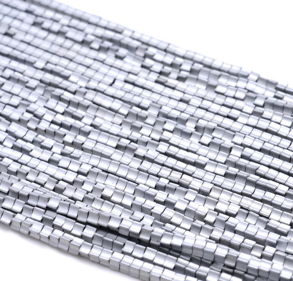 2MM Matte Silver Hematite Gemstone Square Rouded Cube Loose Beads 16 inch Full Strand (80000297-A48)