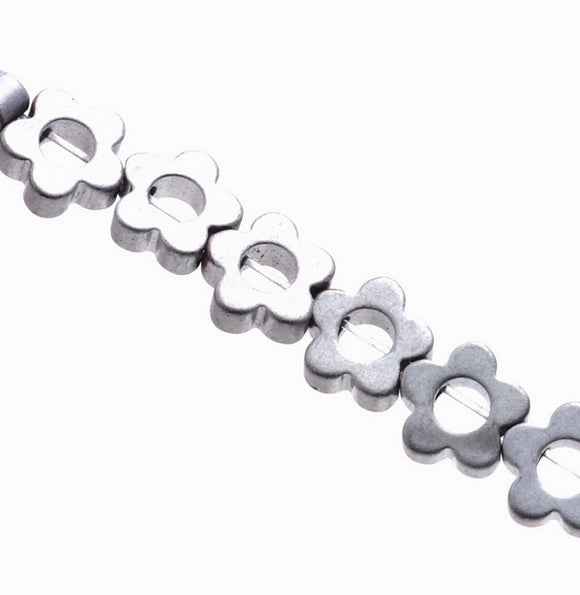 6X2MM Matte Silver Hematite Gemstone Flower Loose Beads 16 inch Full Strand (80000305-A48)