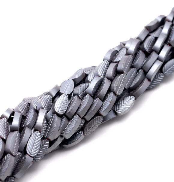 8X4MM Matte Black Hematite Gemstone Pinnate Leaf Loose Beads 16 inch Full Strand (80000308-A48)