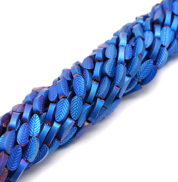 8X4MM Matte Blue Hematite Gemstone Pinnate Leaf Loose Beads 16 inch Full Strand (80000310-A48)