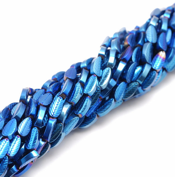 8X4MM Blue Hematite Gemstone Pinnate Leaf Loose Beads 16 inch Full Strand (80000318-A44)