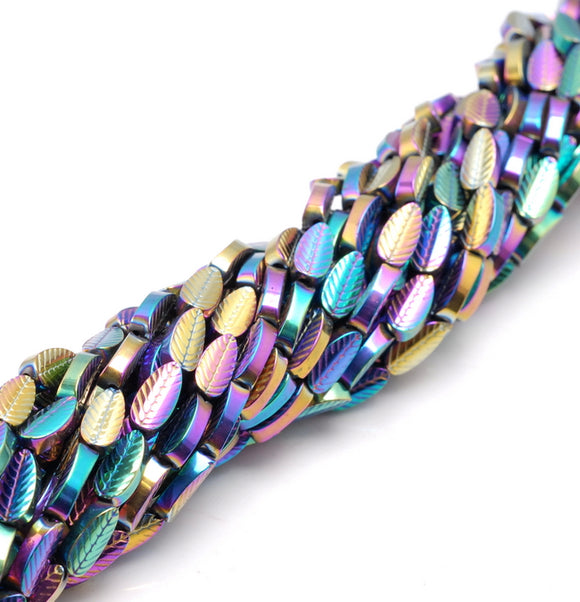 8X4MM Rainbow Hematite Gemstone Pinnate Leaf Loose Beads 16 inch Full Strand (80000321-A44)