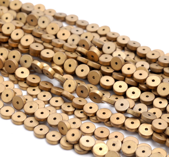 6X2MM Matte Gold Hematite Gemstone Circle Coin Loose Beads 16 inch Full Strand (80000322-A49)