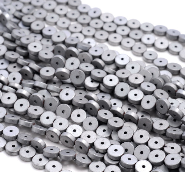 6X2MM Matte Silver Hematite Gemstone Circle Coin Loose Beads 16 inch Full Strand (80000323-A49)