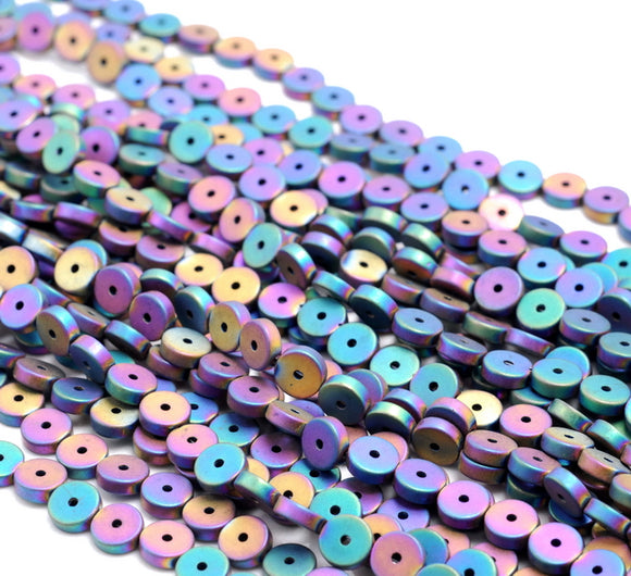 6X2MM Matte Rainbow Hematite Gemstone Circle Coin Loose Beads 16 inch Full Strand (80000325-A49)