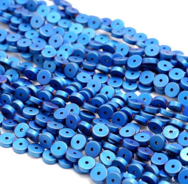 6X2MM Matte Blue Hematite Gemstone Circle Coin Loose Beads 16 inch Full Strand (80000326-A49)