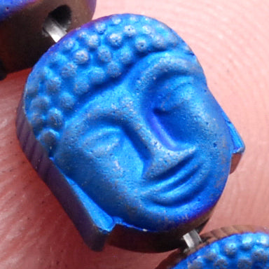 8X7MM Matte Blue Hematite Gemstone Buddha Head Loose Beads 16 inch Full Strand (80000333-A45)