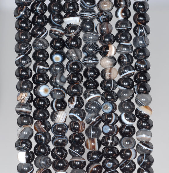 6X4MM Black Lace Agate Gemstone Rondelle Loose Beads 15 inch Full Strand (80000469-A76)