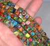 7MM Rainbow Imperial Jasper Gemstone Square Cube Loose Beads 7.5 inch Half Strand (80000492 H-A70)