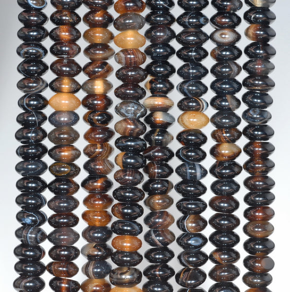 6X3MM Black Agate Gemstone Rondelle Loose Beads 16 inch Full Strand (80000548-A72)