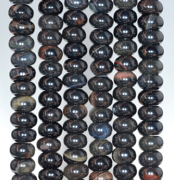 6X3MM Black Agate Gemstone Rondelle Loose Beads 16 inch Full Strand (80000549-A72)