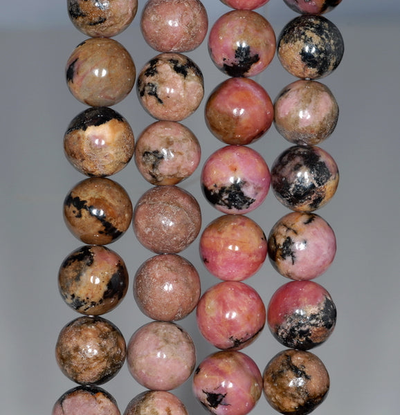 10MM Dark Pink Rhodonite Gemstone Round Loose Beads 7.5 inch Half Strand (80000557 H-A73)