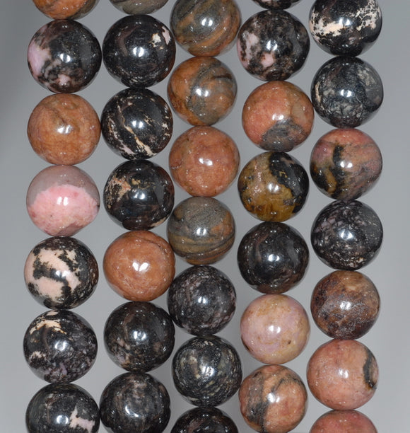 10MM Dark Pink Rhodonite Gemstone Round Loose Beads 7.5 inch Half Strand (80000558 H-A73)