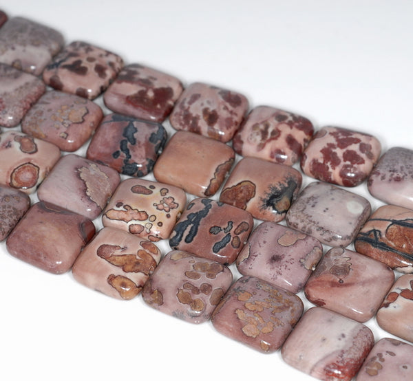 14MM Chinese Painting Jasper Gemstone Square Cube Loose Beads 16 inch Full Strand (80000568-A74)