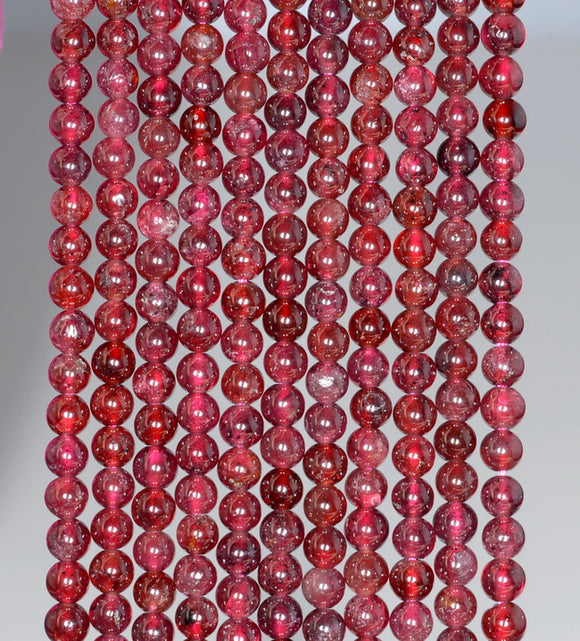 3-4MM Red Garnet Gemstone Round Loose Beads 15.5 inch Full Strand (80001137-A165)