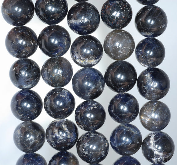 8-9MM Dark Blue Iolite Gemstone Grade A Round Loose Beads 7 inch Half Strand (80001162-A158)