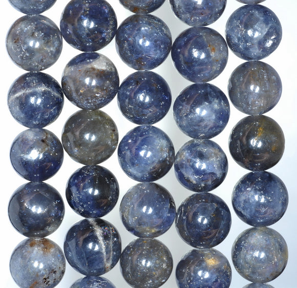 8-9MM Blue Iolite Gemstone Grade A Round Loose Beads 7 inch Half Strand (80001163-A158)