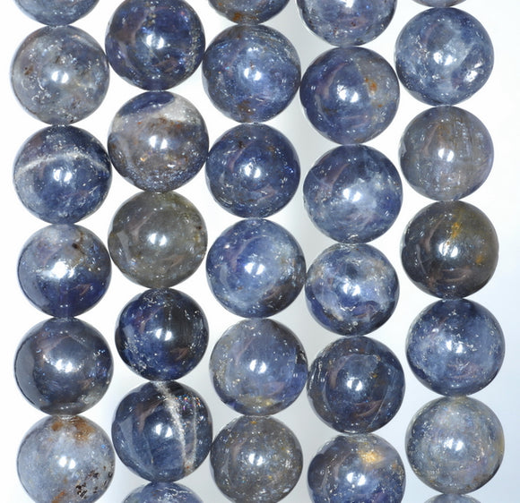 9MM Blue Iolite Gemstone Grade A Round Loose Beads 7 inch Half Strand (80001165-A158)